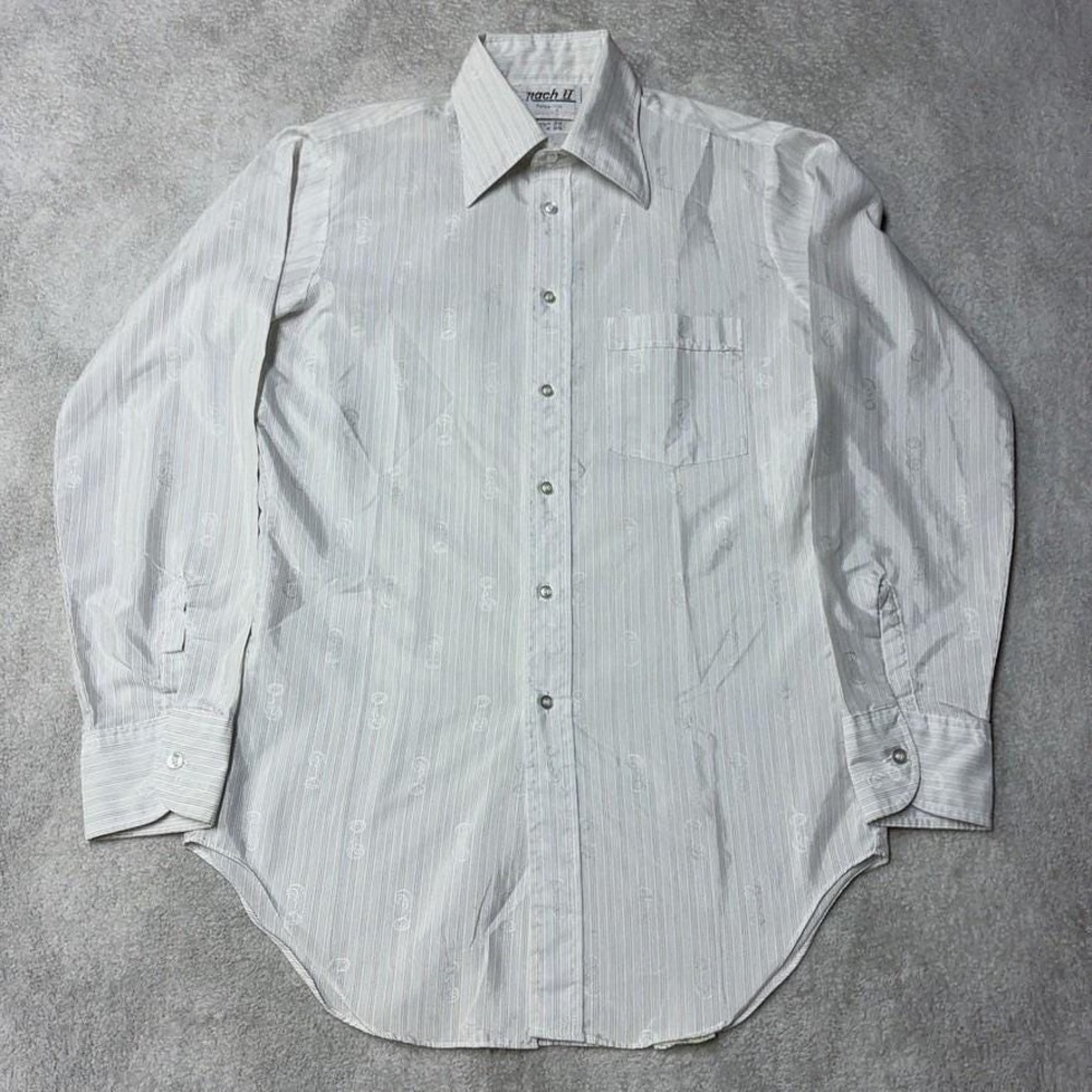 True Vintage 70s Arrow Mach II Button Up Shirt SHINY Paisley Big Collar Men 15.5